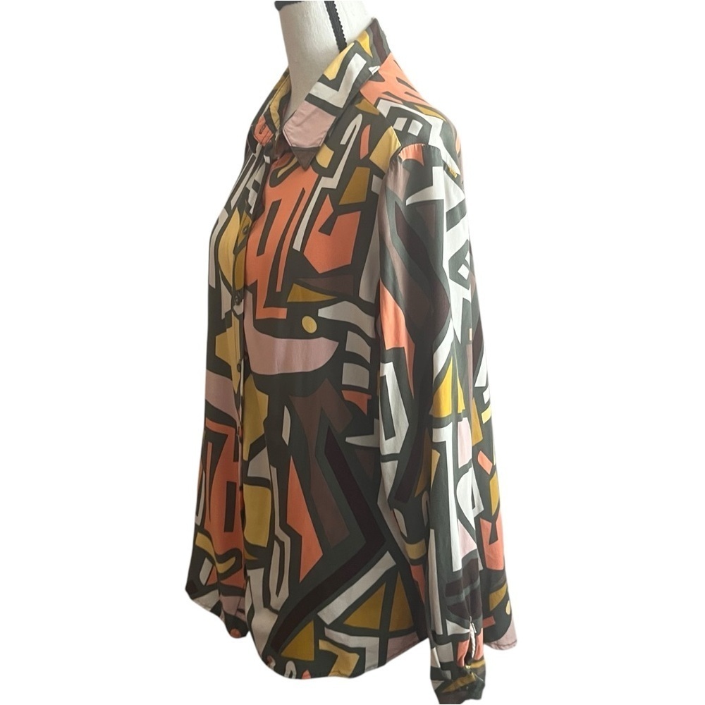 Big Dart Graphic Abstract Button Down Shirt Olive… - image 6